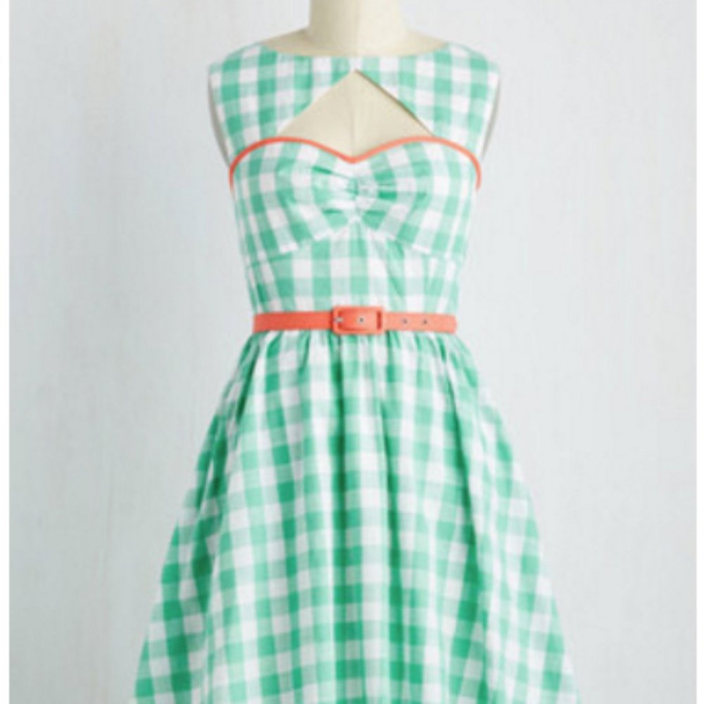 Modcloth Green Gingham Dress